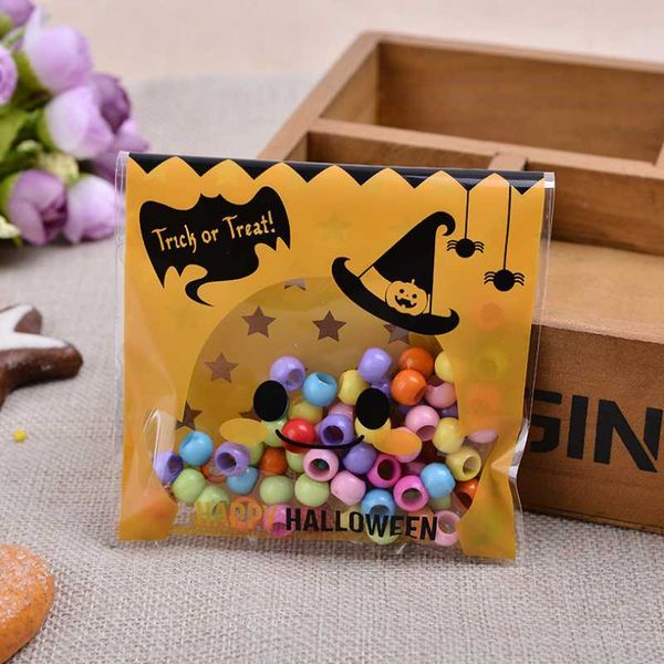 

100pcs/set new halloween yellow pumpkin gifts bags plastic clear diy candy cookies birthday party craft bags packaging