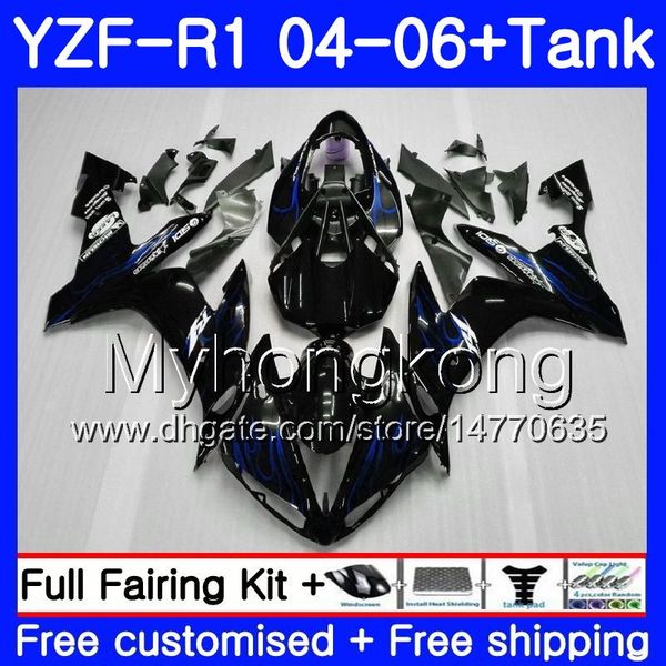 Corpo + serbatoio per YAMAHA YZF 1000 YZF R 1 YZF-R1 2004 2005 2006 232HM.43 YZF1000 Fiamme blu lucide YZF R1 04 06 YZF-1000 YZFR1 04 05 06 Carenatura