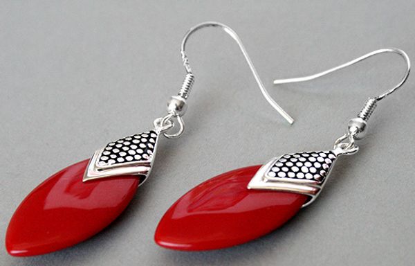 

fabulous 925 silver red coral flat drop earrings 14/5, Golden;silver