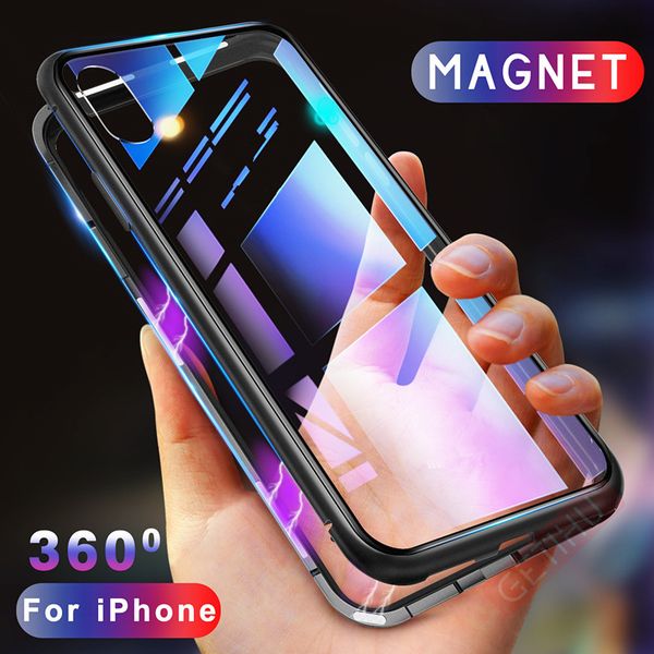 

Магнитный чехол для iPhone XR XS MAX X 8 Plus + Металлическое закаленное стекло Назад Магнит Чехлы для iPhone 7 6 6S Plus