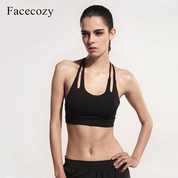 

facecozy women fitness yoga push up sports bra double-line straps elastic slim vest underwear female shockproof running bra, White;black