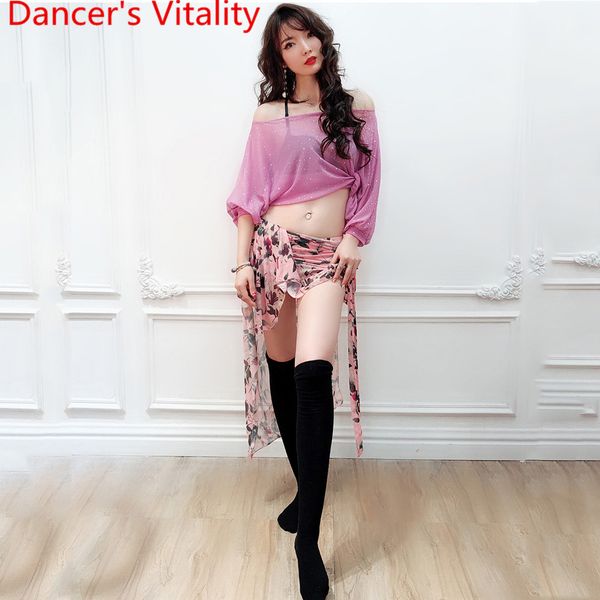 

newly designed belly dance costume perspective loose split hip scarf oriental dance set women lady belly clothes, Black;red