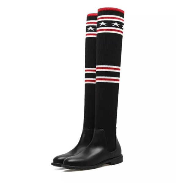 

Winter new over the knee thigh-high boots women fashion wool sock stretch boots stars lady winter high quality shoes