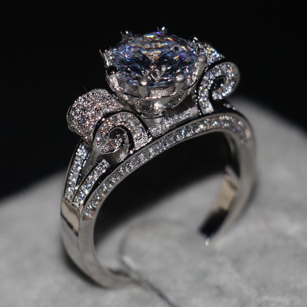 

romantic jewelry women men ring round cut 9mm 3ct 5a zircon cz 925 sterling silver lovers engagement wedding band ring, Slivery;golden