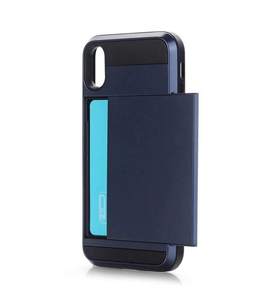 

2018 for iphone 8 plus designer phone cases muliti color options sliding card slot mobile case shockproof hybrid tpu+pc phone case