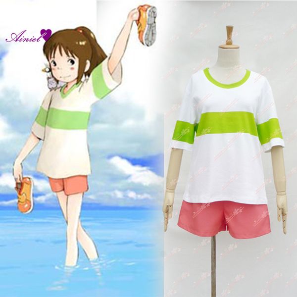 

spirited away chihiro ogino cosplay costume japan anime casual costumes t shirt+shorts, Black
