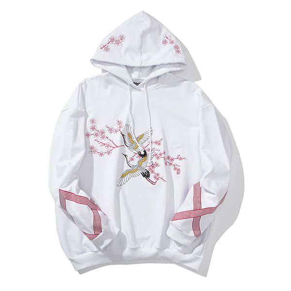 

Cranesembroidered Flowers Add Hair Thickening Hooded Fleece Single Men And Women Lovers Loose Bf Hip -Hop Cap Unlined Upper Garm