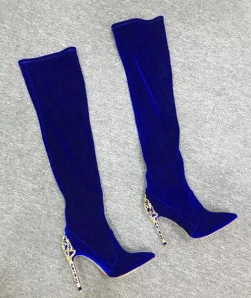 blue suede over the knee boots
