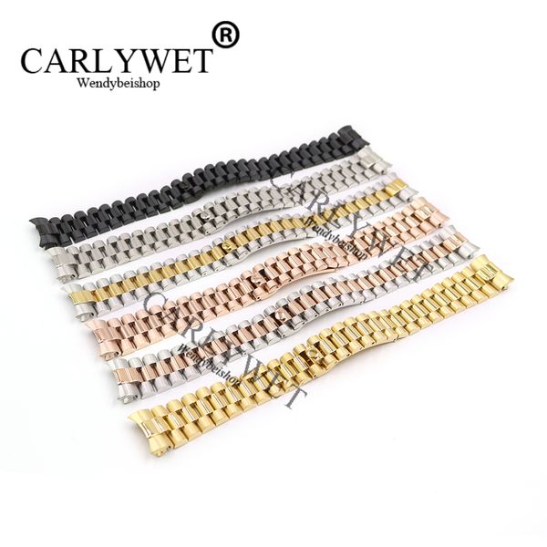 

carlywet 20mm silver black middle gold solid curved end screw links stainless steel replacement wrist watch band bracelet strap, Black;brown