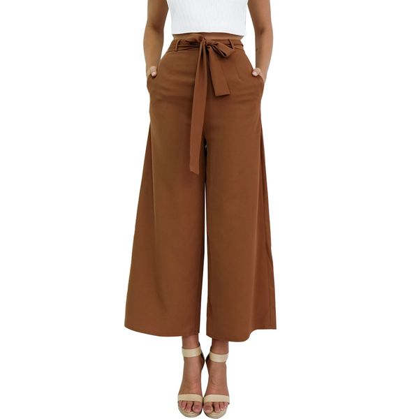 

women's office lady chic wide leg loose high waist long pants, Black;white