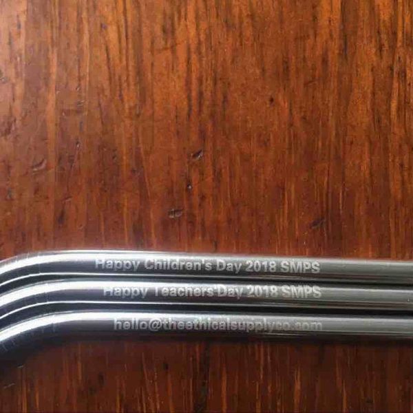 

engraved slogan 215mm *6mm eco-friendly stainless steel straw reusable food grade sucker drinking straw straight & bend drinking tool