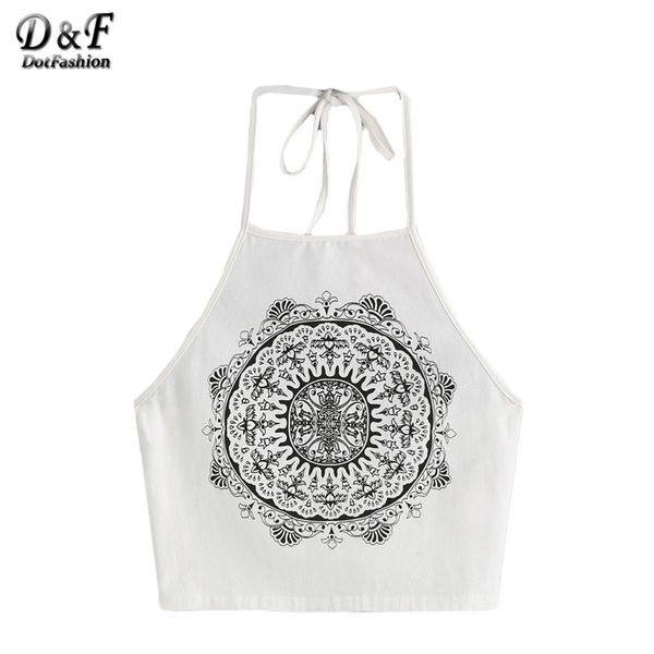 

dotfashion womans with strap 2017 fitness summer white vintage circle print halter neck cami camisole