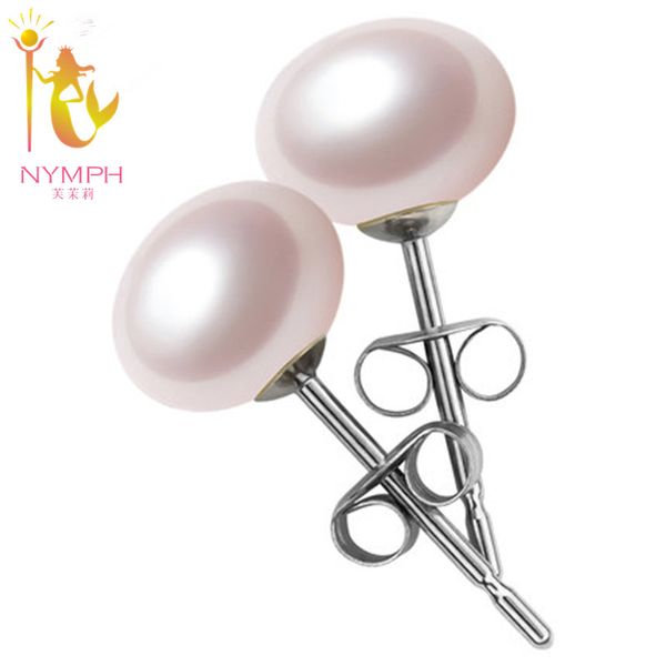 

nymph]pearl earrings sterling silver pearl jewelry natural freshwater pearl stud earrings for women fine jewelry e1062, Golden;silver