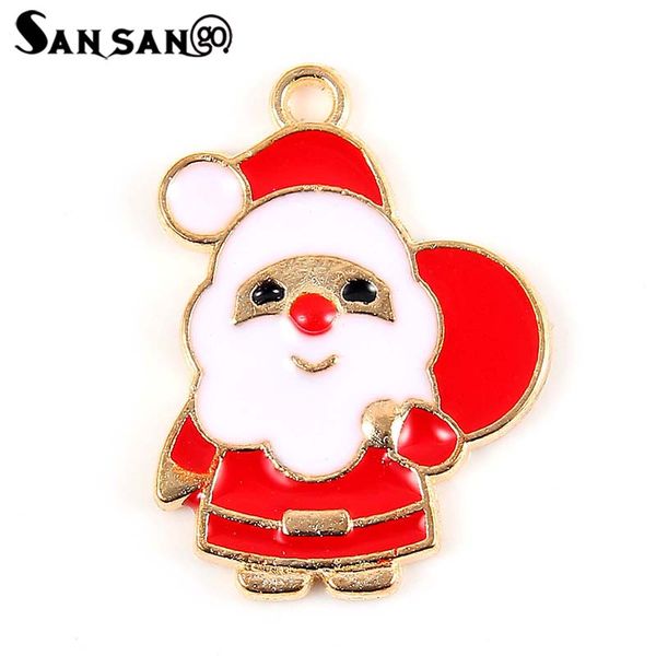 

colorful enamel christmas santa claus alloy charms pendant jewelry accessories for diy necklace bracelet making10pcs, Bronze;silver