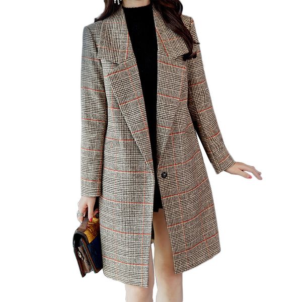 

2018 new autumn winter women's wool fashion long sleeve woolen slim female plaid coat ym1141, Black
