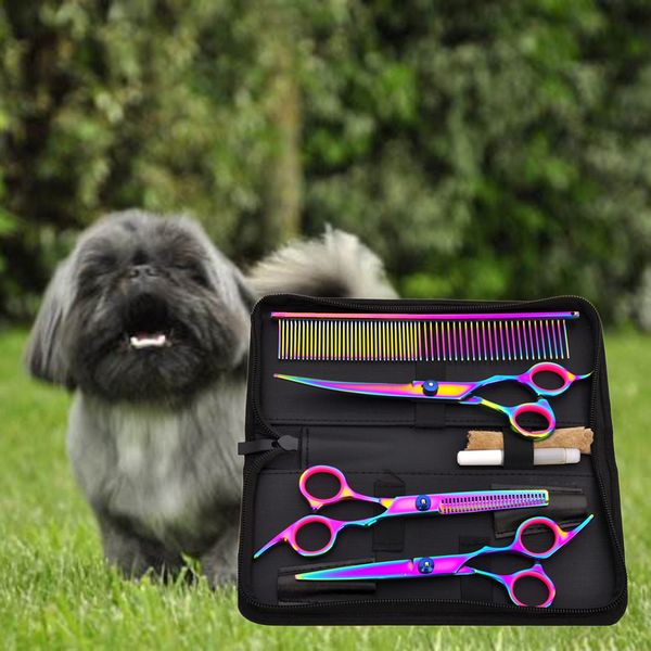 

7" pet scissors dog grooming scissors set straight & curved & thinning shears pets beauty hair cutting tools kit