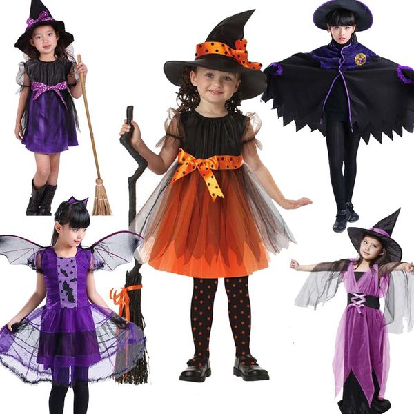 

fancy masquerade party bat girl halloween costume children cosplay purple witch dress for kids halloween clothing lovely dresses, Black;red