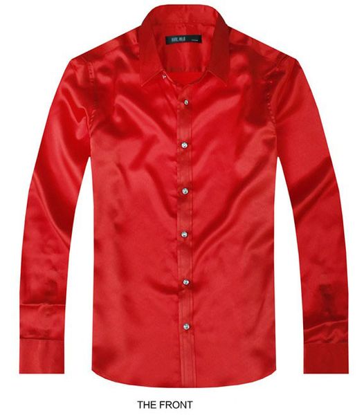 

2017 red luxury the groom shirt male long sleeve wedding shirt men's party artificial silk dress -3xl 21 colors fzs14, White;black