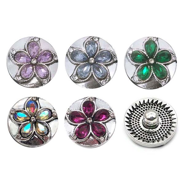 

flowers 031 18mm 20mm rhinestone metal button for snap button bracelet necklace jewelry for women silver jewelry