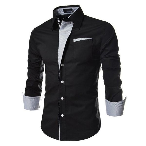 

fashion men striped patchwork shirt 2018 brand business long sleeve stand collar slim shirts plus size 3xl dress shirt camisa, White;black