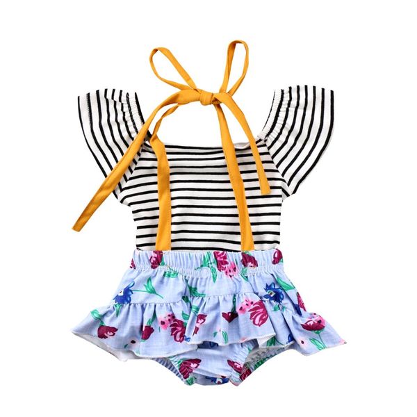 

newborn kids baby girl clothes set t-shirt striped floral ruffle shorts flower cute girls clothing cotton baby 0-24m, White