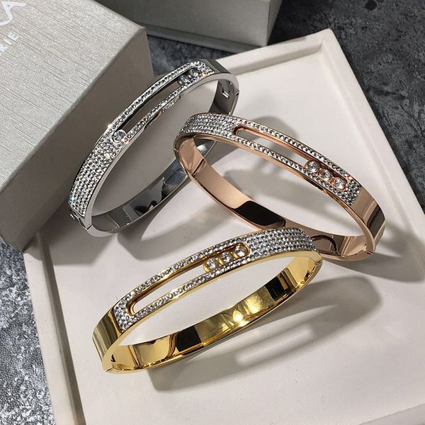 

fashion wind 1/4 white mud full cz titanium steel rose gold buckle three crystal can move high quality, Black