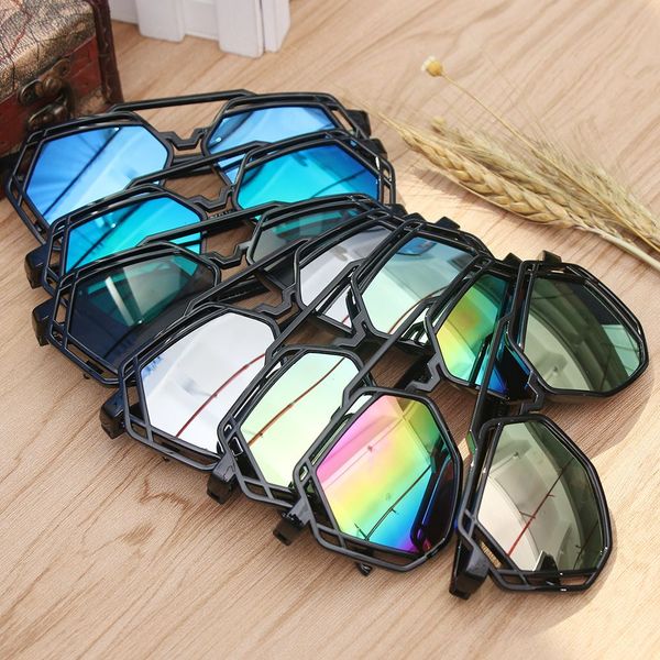 

new lady metal frame anti-reflective women sun glasses fashion polygon hollow sunglasses blue green black clear tinted eyewear, White;black