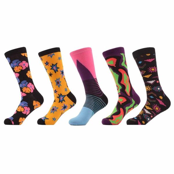 

5 pair /lot men's funny colorful combed cotton socks fruit argyle style dress casual crew socks happy socks wedding gift wholesale, Black