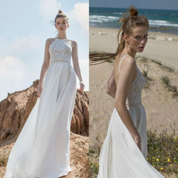 

пляжное кружевное аппликация свадебное платье a line спагетти свадебные платья без спинки иллюзия лиф vestidos de novia, White