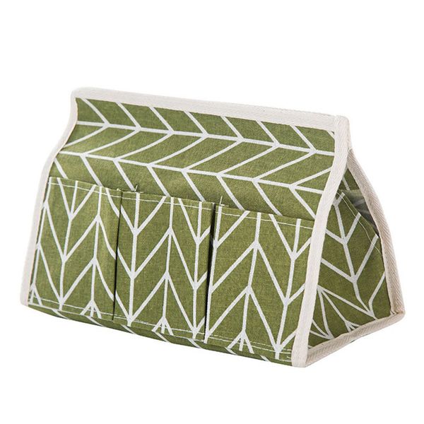 

multifunction 6 pockets foldable storage box cotton linen pumping carton tissue box green