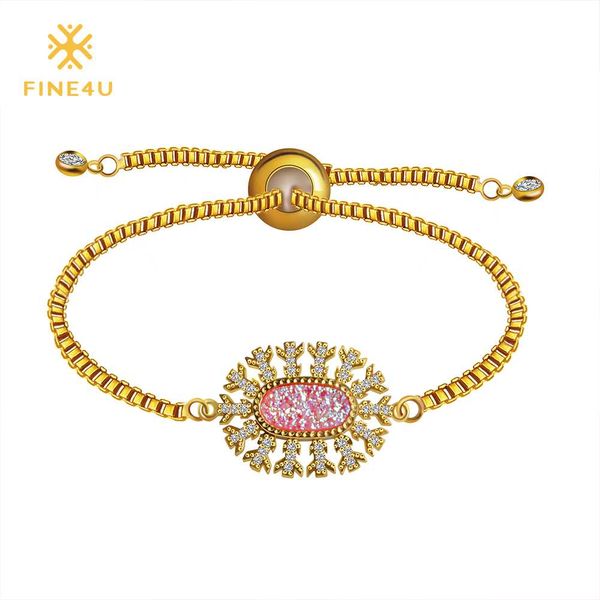 

2018 new fine4u b019 natural druzy charm bracelet gold chain link bracelet for women paved setting cz bangles, Black