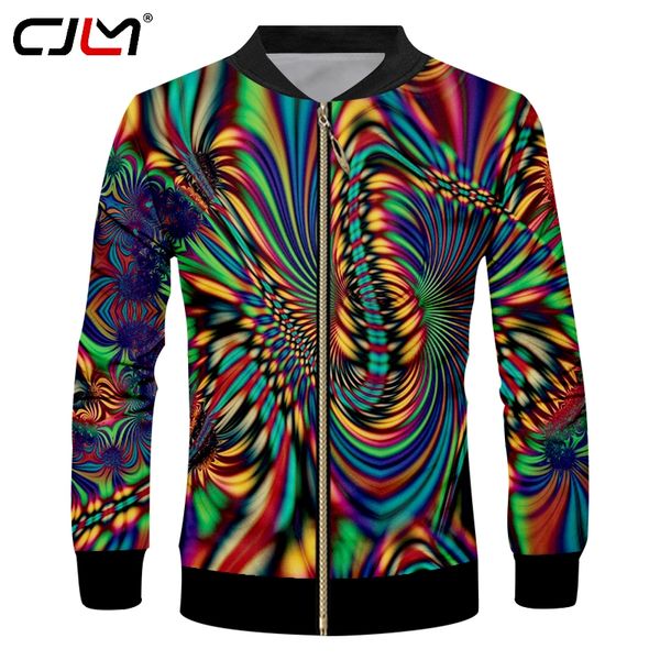 

cjlm man new hipster zip jacket men's colored creative design 3d full printed vortex stripes loose cozy big size zipper coat, Black;brown