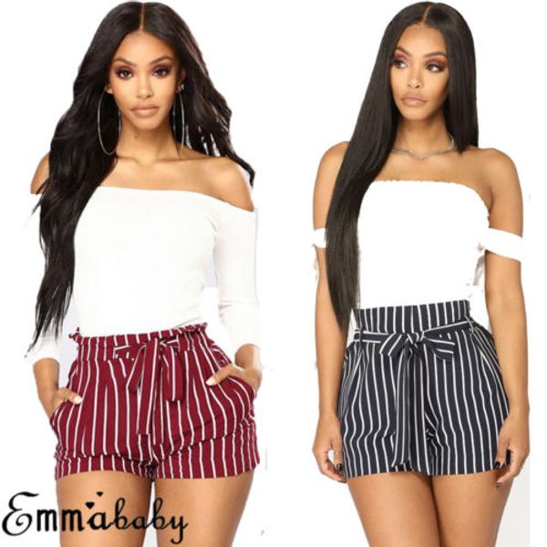 

womens striped bandage shorts summer sexy hot casual beach high waist mini shorts new fashion female clothes, White;black