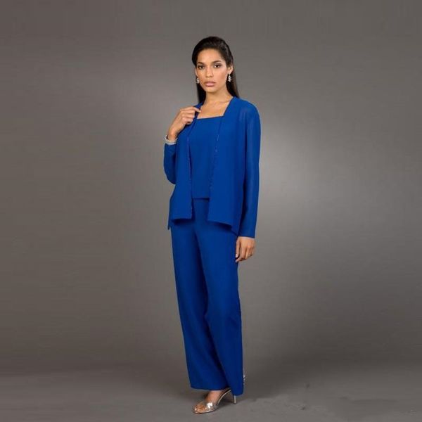 

royal blue mother bride pant suits plus size mother of the bride pant suits elegant chiffon wedding guest party suits for groom mother, Black;red