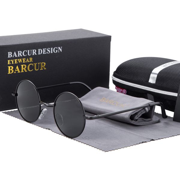 

barcur retro round sunglasses men mirror women round sunglasses polarized glasses with box free, White;black