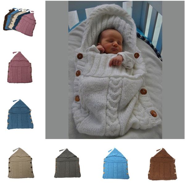 New Baby Newborn Knitted Blanket Handmade Wrap Super Soft Sleeping Bag Cotton Jacquard Blanket Layer Thread Tassel Hat Top
