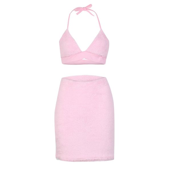 

women's clothing wholesale spring and summer 2 piece set skirt strap wrapped chest fluff two-piece dress, White