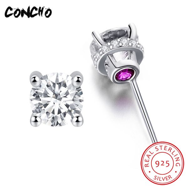 

concho jewelry 925 sterling silver geometric zircon stud earrings for women wedding gifts 2018 limited promotion trendy earrings, Golden;silver