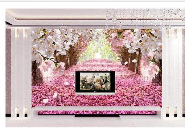 

dream garden cherry blossom avenue flower sea spring 3d stereo background wall