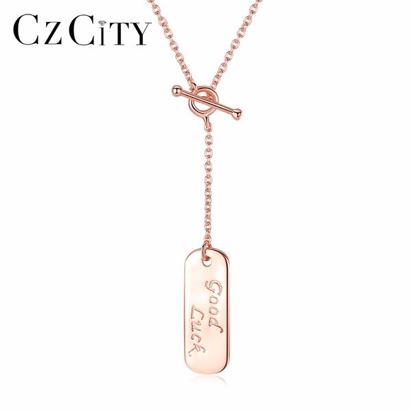 

czcity cute gold plate 100% 925 sterling silver pendant necklaces women jewelry mirror polish punk style plate chain necklace