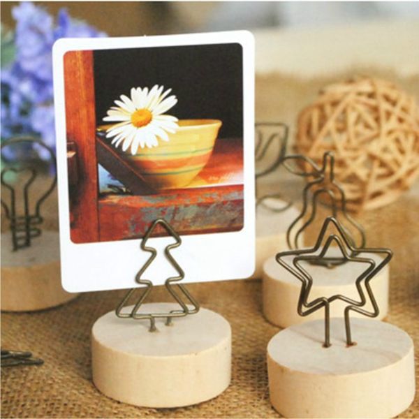 

miniature wooden business card holder round base iron clip note message p clip wood handicraft deskdecoration diy accessory