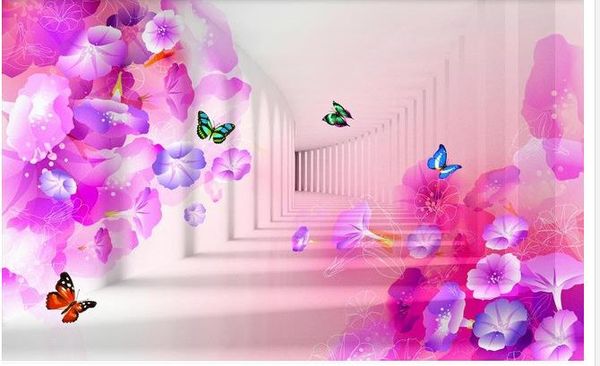 Papel de parede 3d Mural Para Sala de estar Sonho flor borboleta 3D estéreo TV fundo decoração da parede pintura Sala de estar Restaurante Teto