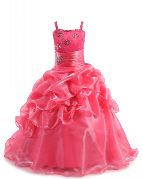 

2021 girls pageant dresses spaghetti straps crystal rhinestone ball gown prom dress for kids children flower girl dresses, White;red