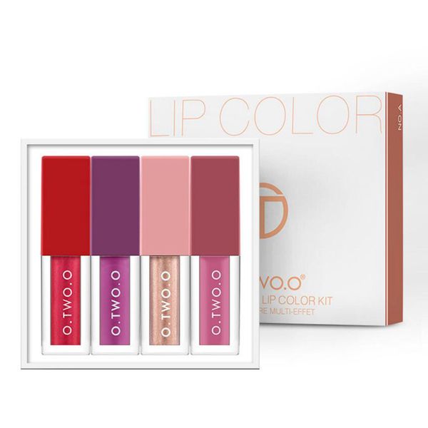 O.TWO.O 4PCS/SET Liquid Lip Gloss Set Matte Shimmering Long Lasting Liquid Lipstick Batom Velvet Lipgloss Lip Tint Makeup Set