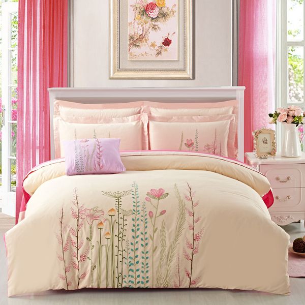 Embroidery Plants 60s 133x72 High Quality 100 Cotton Bedding Set Cream Purple Pink Wired Red Romantic Colors Bed Clothes B6448 Nursery Bedding Duvet