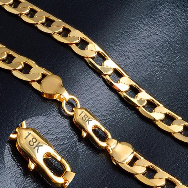 

Gold chain rough necklace Hot Long Necklace Fashion Jewelry 18 K 4/6/8/10MM 50cm 20inch Men Chain Wholesale