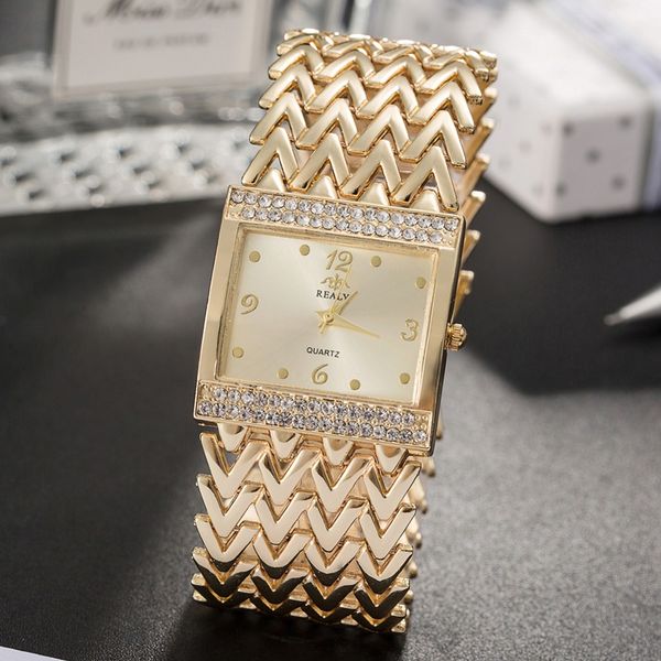 Grealy  women's square wristwatches 2018 new diamond watch dial women watches bracelet gold/rose gold/silver band with box