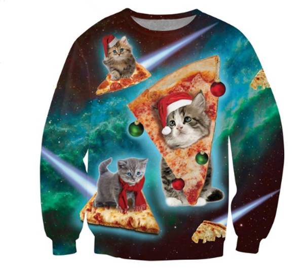 

new fashion christmas funny 3d print pizza cat sweats fashion clothing women men sweatshirt casual pullovers k143, Black