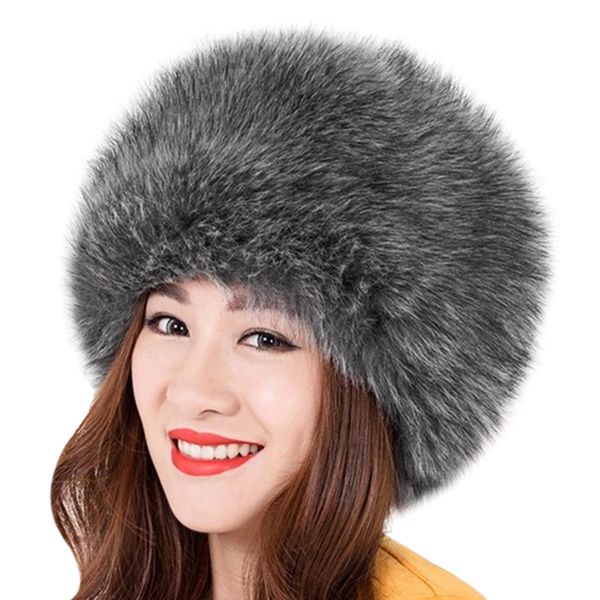 

elegant women fur hat new women's winter warm soft fluffy faux fur hat russian cossack beanies cap ladies ski hats bonnet, Blue;gray