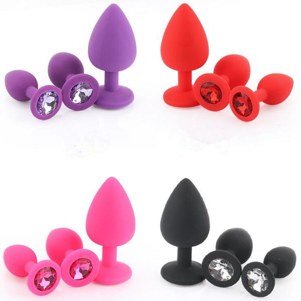 3 Pçs / lote S M L tamanho Silicone Sexo anal brinquedos para mulheres homens, erótica sexy anus anal plug butt plug com jóias de cristal y1893002